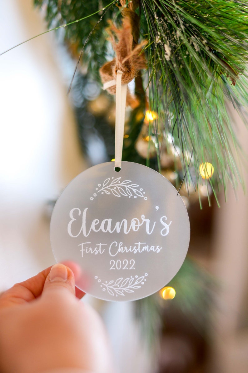 Personalized Baby's First Christmas Tree Ornament 2026 with Satin Ribbon product image 2