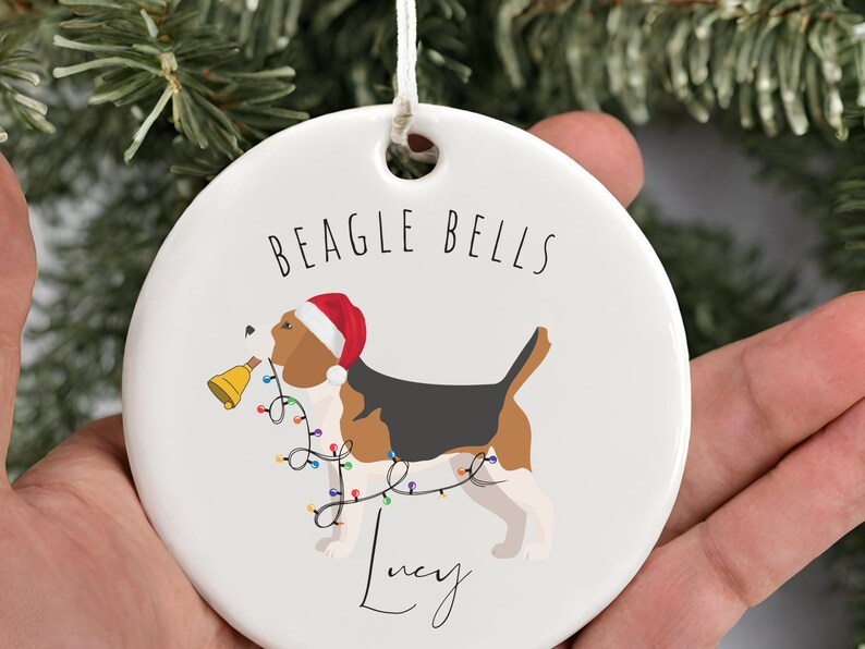 Beagle ornament for beagle owner gift – Beagle Custom Name Christmas Ornament product image 6