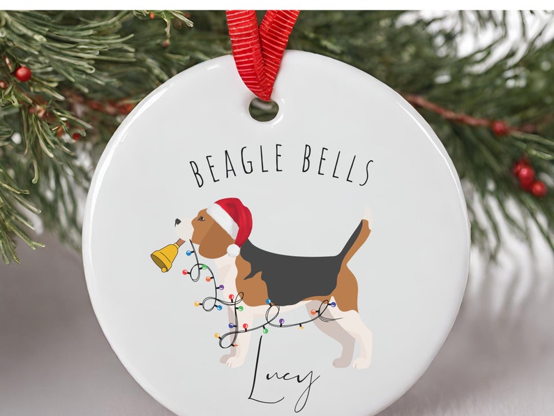 Beagle ornament for beagle owner gift – Beagle Custom Name Christmas Ornament product image 2