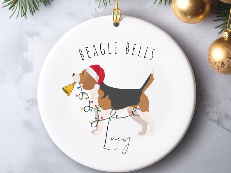 Beagle ornament for beagle owner gift – Beagle Custom Name Christmas Ornament product image 4