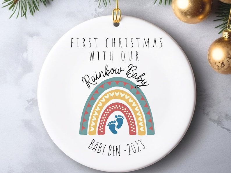 Rainbow baby Christmas ornament – Rainbow baby announcement gift personalized Christmas ornament