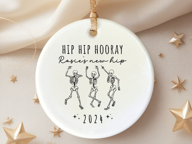 Hip Hip Hooray Ornament for Personalized Hip replacement Keepsake – Funny Hip surgery gift personalized Christmas ornament