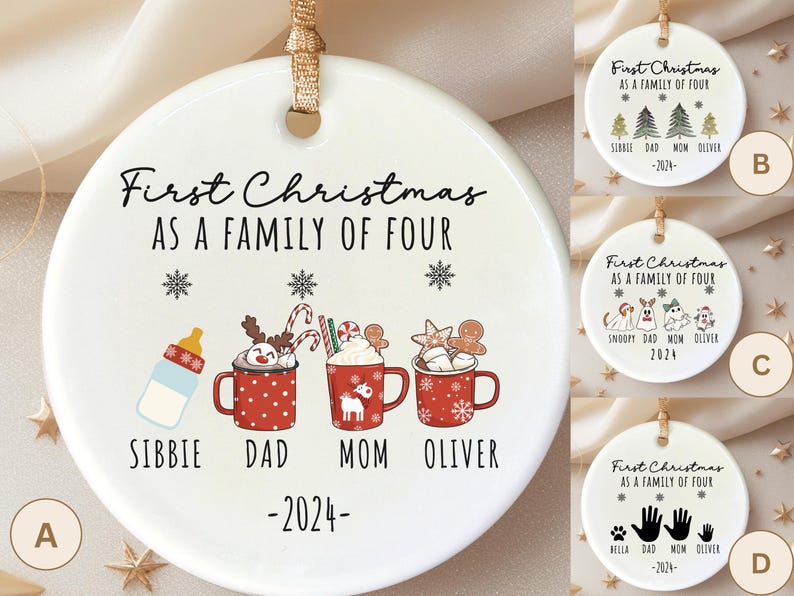 Family of Four Christmas Ornament Family of 4 Family Ornament Personalized Baby's First Christm personalized Christmas ornament