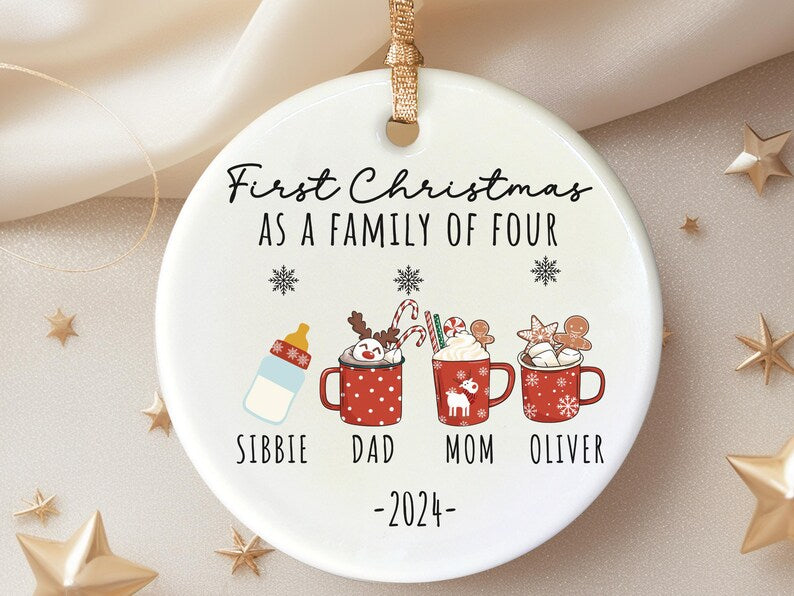 Family of Four Christmas Ornament Family of 4 Family Ornament Personalized Baby's First Christm product image 8