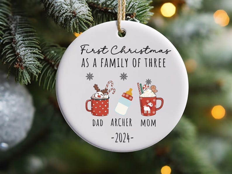 Family of Three Christmas Ornament Family of 3 Family Ornament Personalized Baby's First Christ product image 9