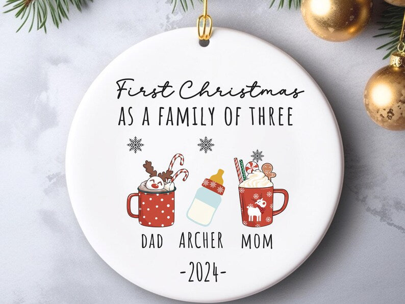 Family of Three Christmas Ornament Family of 3 Family Ornament Personalized Baby's First Christ product image 3