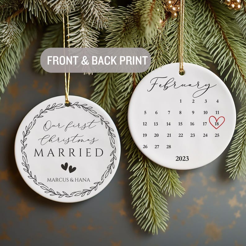Personalized First Christmas Married Ornament – Custom Wedding Date Keepsake personalized acrylic Christmas ornament