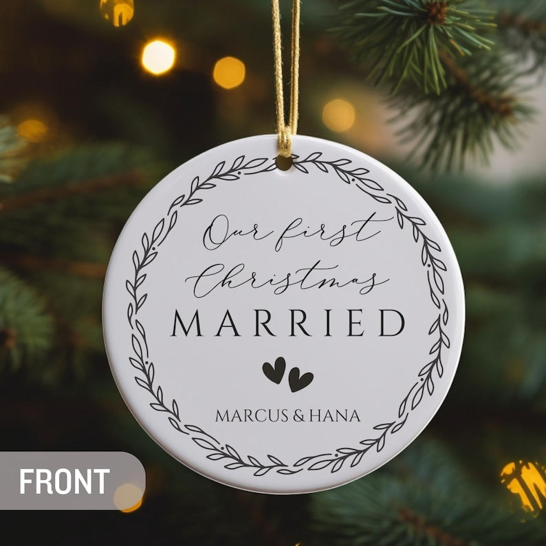 Personalized First Christmas Married Ornament – Custom Wedding Date Keepsake product image 2