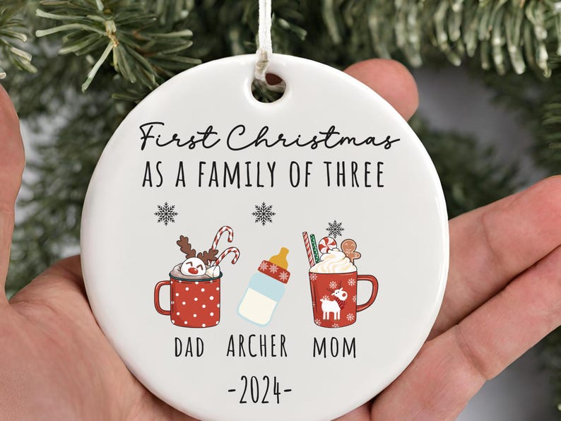 Family of Three Christmas Ornament Family of 3 Family Ornament Personalized Baby's First Christ product image 5