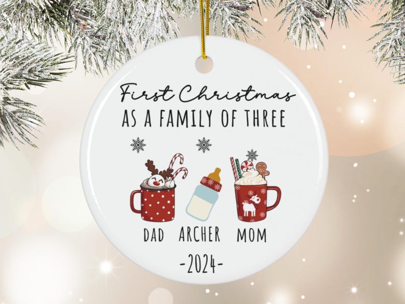 Family of Three Christmas Ornament Family of 3 Family Ornament Personalized Baby's First Christ product image 7