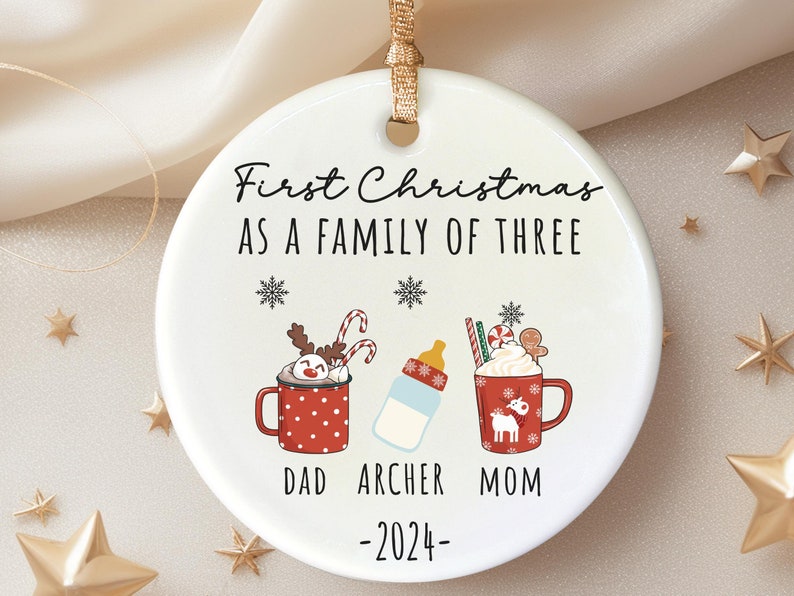 Family of Three Christmas Ornament Family of 3 Family Ornament Personalized Baby's First Christ personalized Christmas ornament