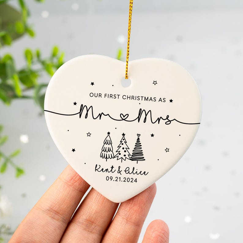 Personalized Mr & Mrs Keepsake Gift – First Christmas as Mr + Mrs Ornament product image 4