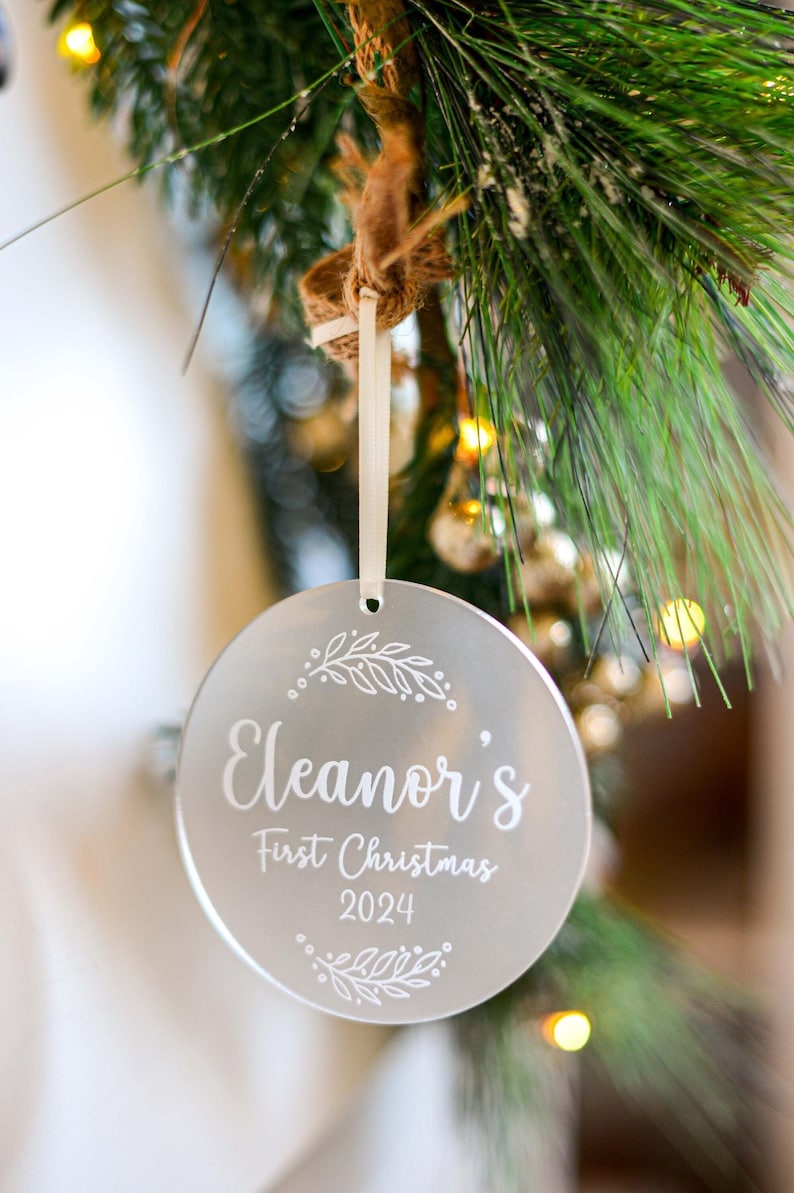 Personalized Baby's First Christmas Tree Ornament 2026 with Satin Ribbon personalized acrylic Christmas ornament