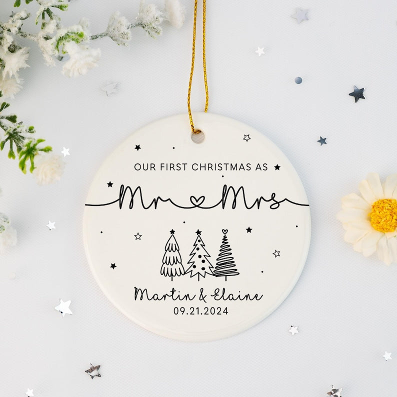 Personalized Mr & Mrs Keepsake Gift – First Christmas as Mr + Mrs Ornament product image 9