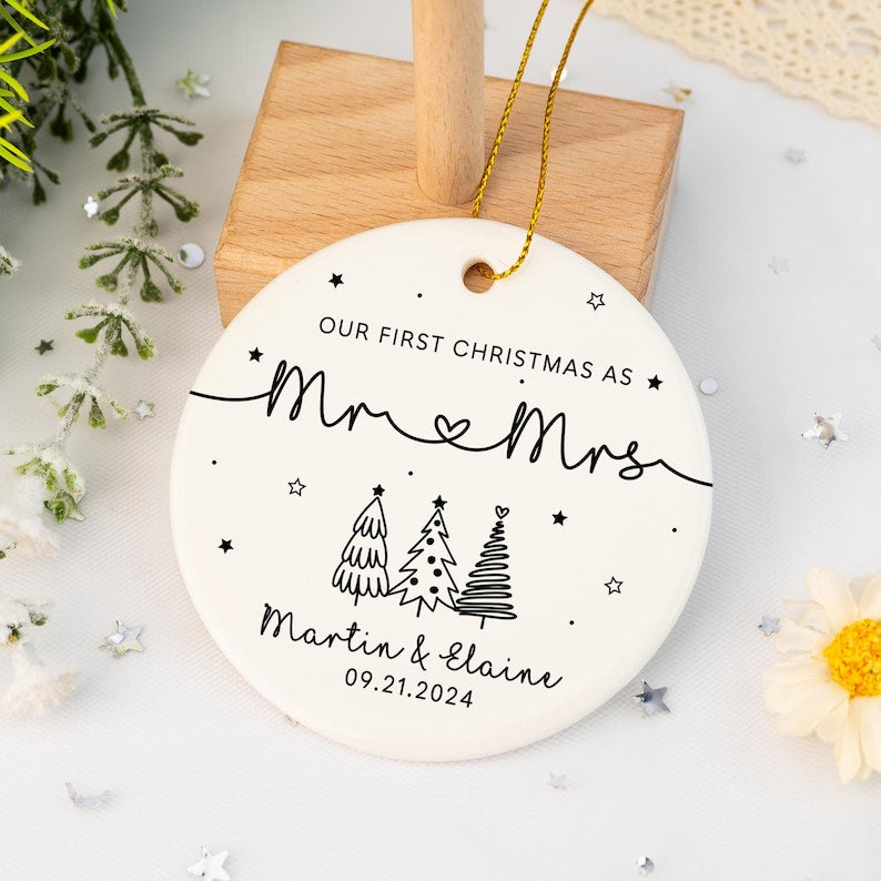Personalized Mr & Mrs Keepsake Gift – First Christmas as Mr + Mrs Ornament product image 5