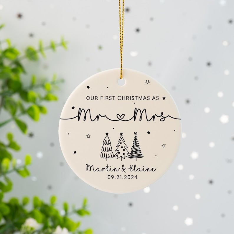 Personalized Mr & Mrs Keepsake Gift – First Christmas as Mr + Mrs Ornament product image 7