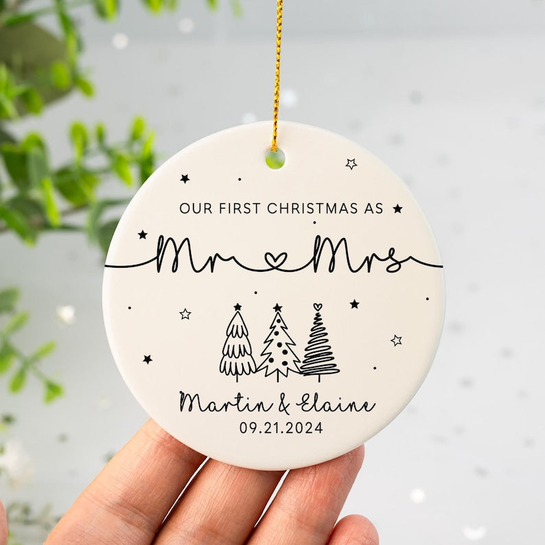 Personalized Mr & Mrs Keepsake Gift – First Christmas as Mr + Mrs Ornament product image 3