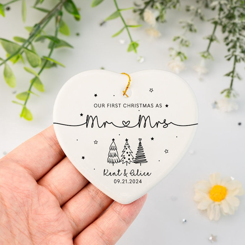 Personalized Mr & Mrs Keepsake Gift – First Christmas as Mr + Mrs Ornament product image 8