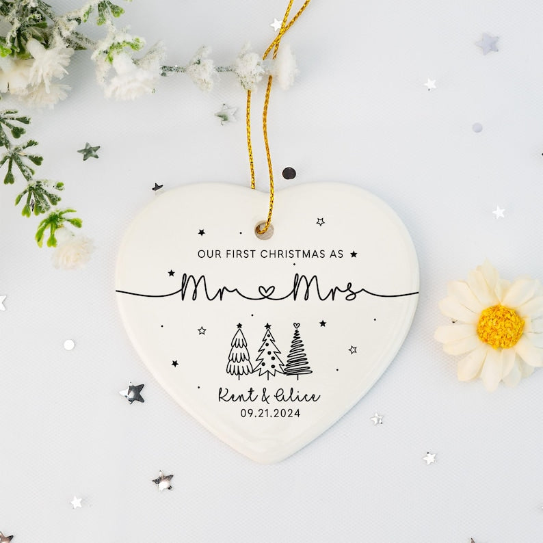 Personalized Mr & Mrs Keepsake Gift – First Christmas as Mr + Mrs Ornament product image 6