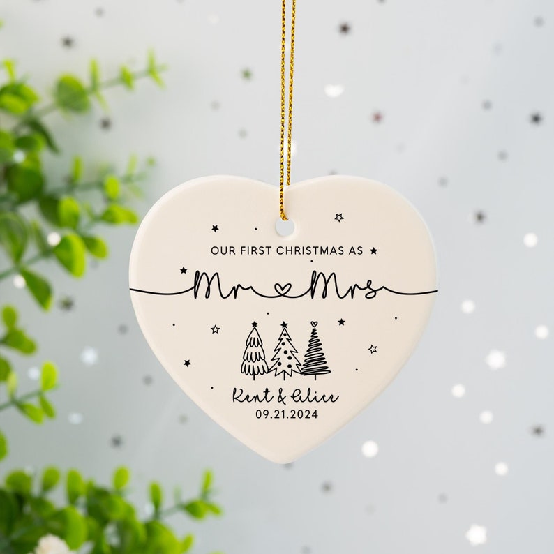 Personalized Mr & Mrs Keepsake Gift – First Christmas as Mr + Mrs Ornament product image 2