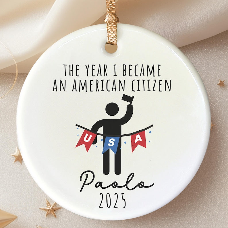 American Citizenship Ornament – USA Naturalization Gift personalized Christmas ornament