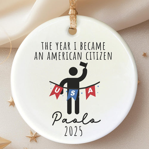 American Citizenship Ornament – USA Naturalization Gift personalized Christmas ornament
