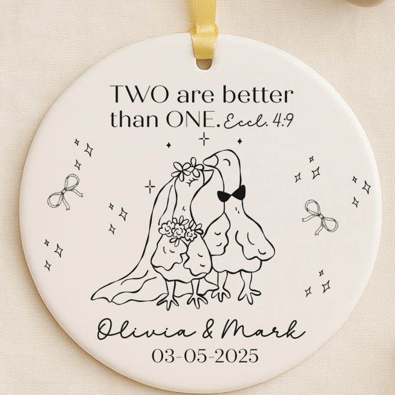 Cute Wedding Ornament for Couple – Custom Bride Groom Silly Goose Gift personalized Christmas ornament