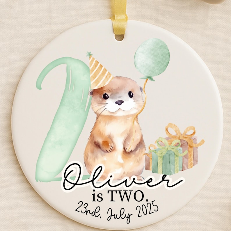 Otter Second Birthday Ornament for Baby Boy – Custom 2nd Birthday Keepsake Gift for Toddler personalized Christmas ornament