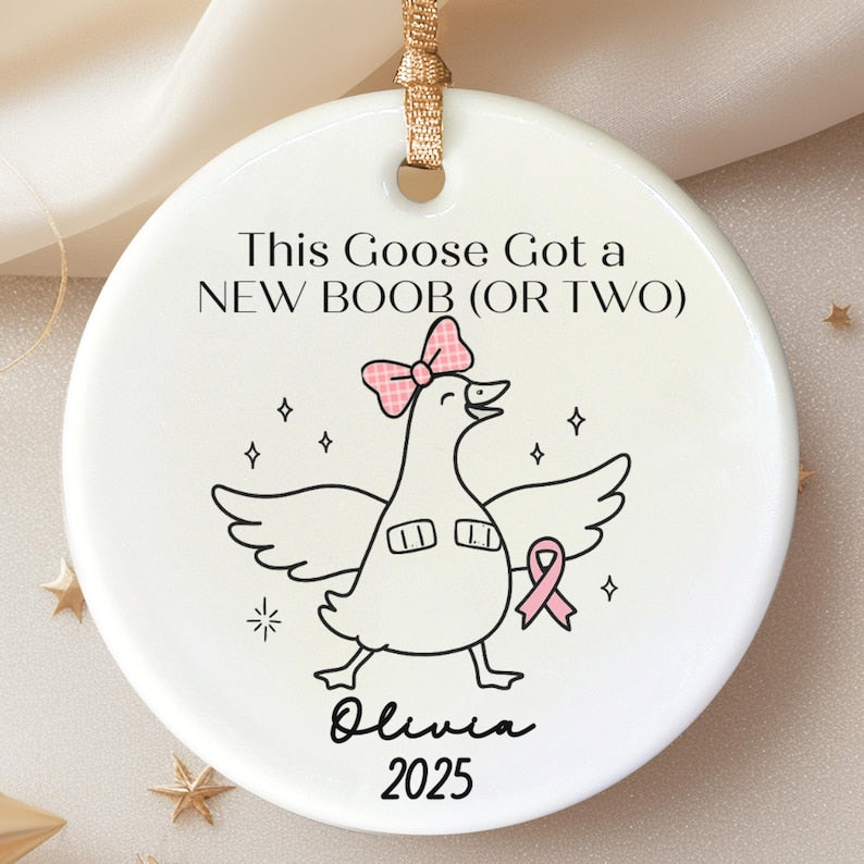 Funny Breast Cancer Gift Ornament for Mastectomy Survivor Gift personalized Christmas ornament