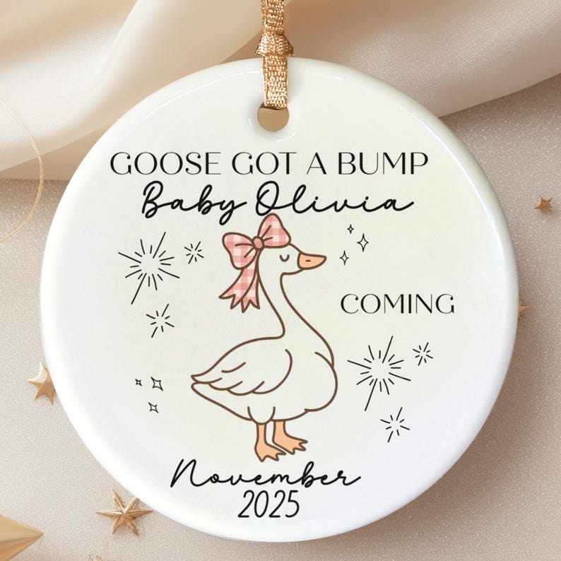 Pregnancy Announcement Ornament – Goose Got a Bump personalized Christmas ornament