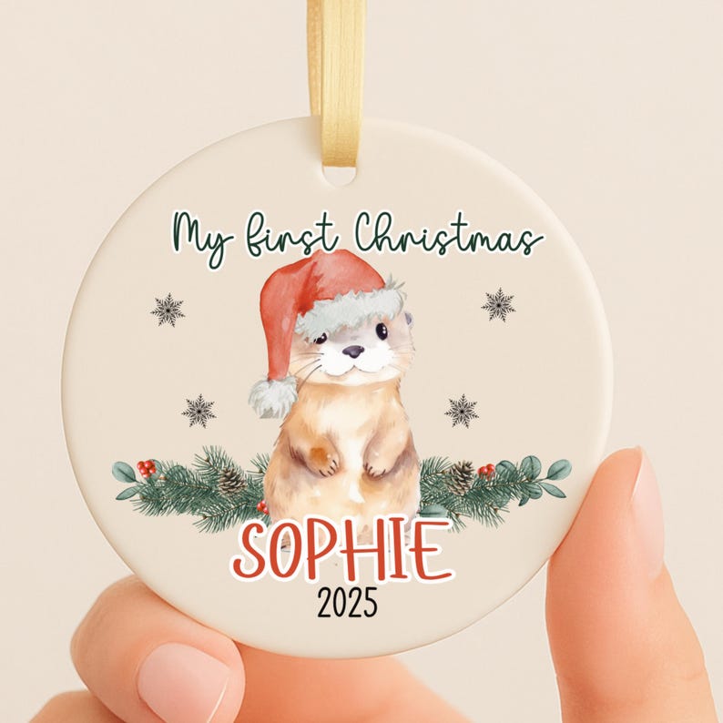 Personalized Baby’s First Christmas Ornament – Otter Holiday Keepsake for Custom Newborn Gift product image 3