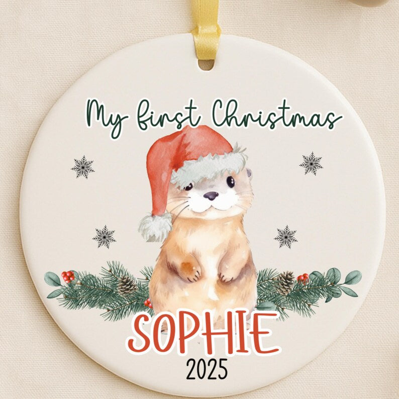 Personalized Baby’s First Christmas Ornament – Otter Holiday Keepsake for Custom Newborn Gift personalized Christmas ornament