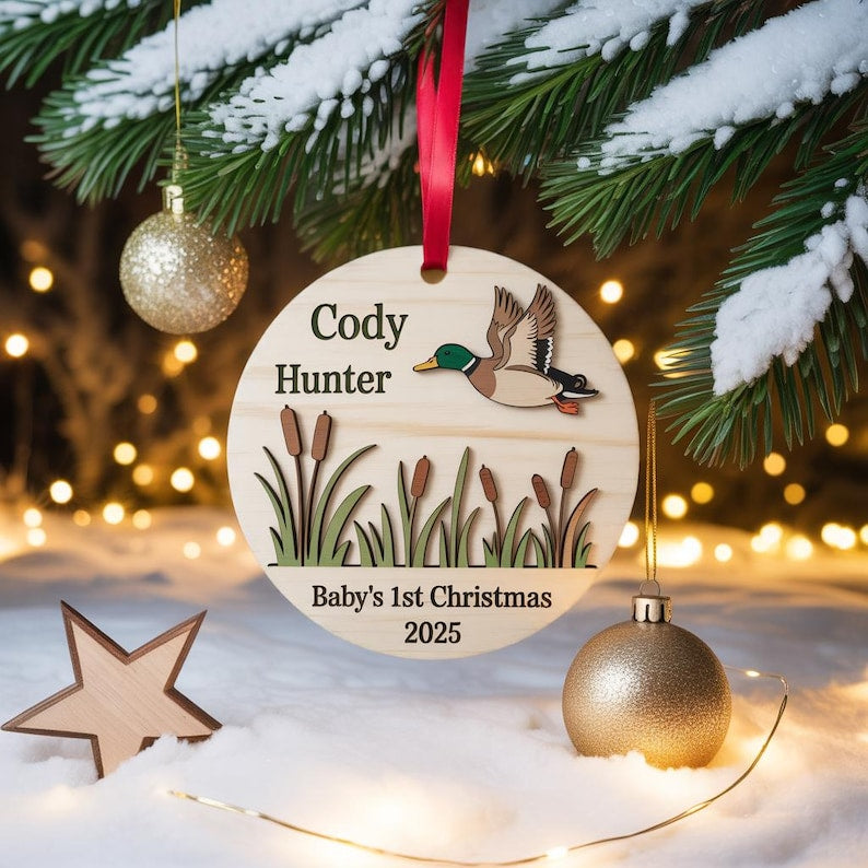 Baby's First Christmas Ornament – Personalized Mallard Duck personalized acrylic Christmas ornament