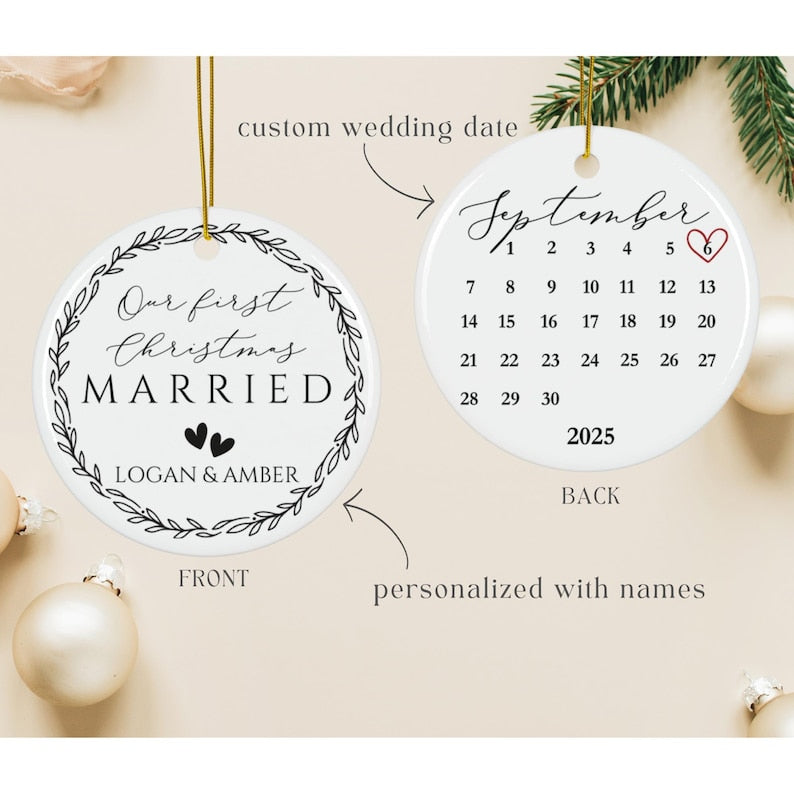 Personalized First Christmas Married Ornament – Custom Wedding Date Keepsake product image 4