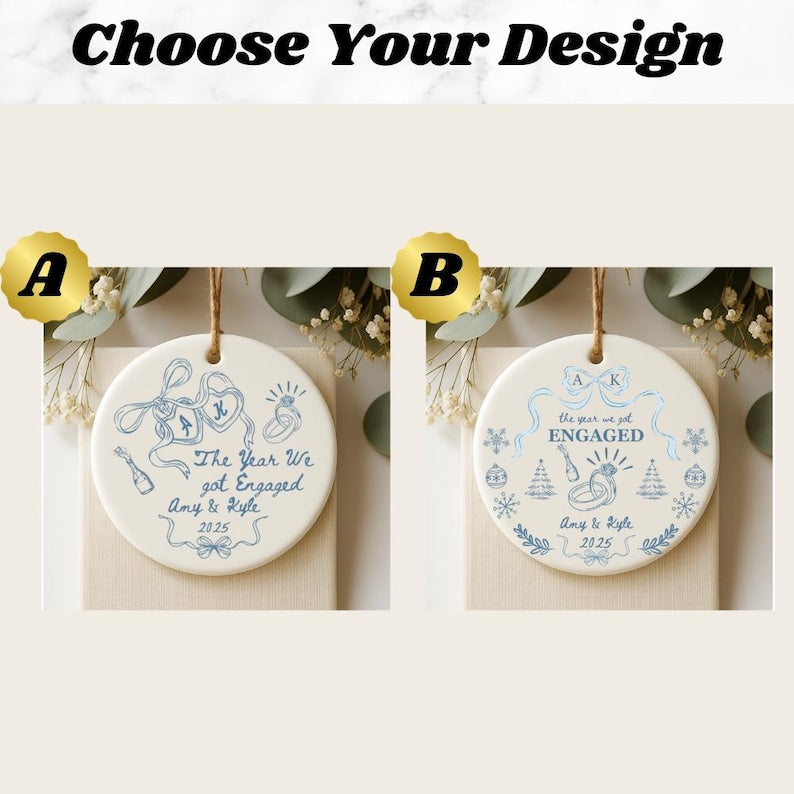 Personalized Engagement Ornament – The Year We Got Engaged Ceramic Keepsake product image 2