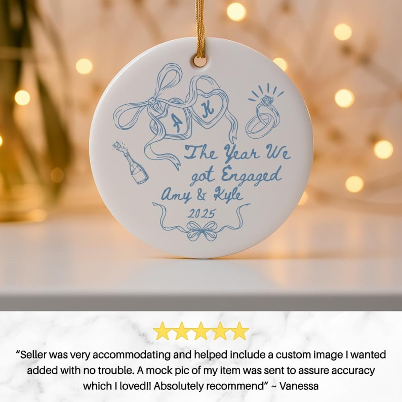 Personalized Engagement Ornament – The Year We Got Engaged Ceramic Keepsake product image 3