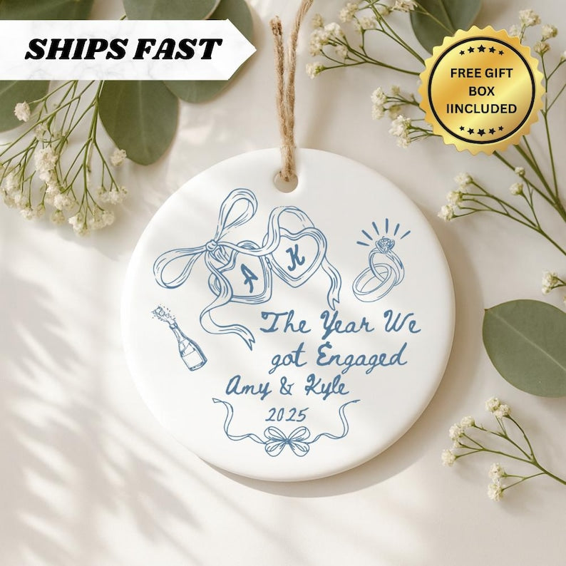 Personalized Engagement Ornament – The Year We Got Engaged Ceramic Keepsake personalized acrylic Christmas ornament
