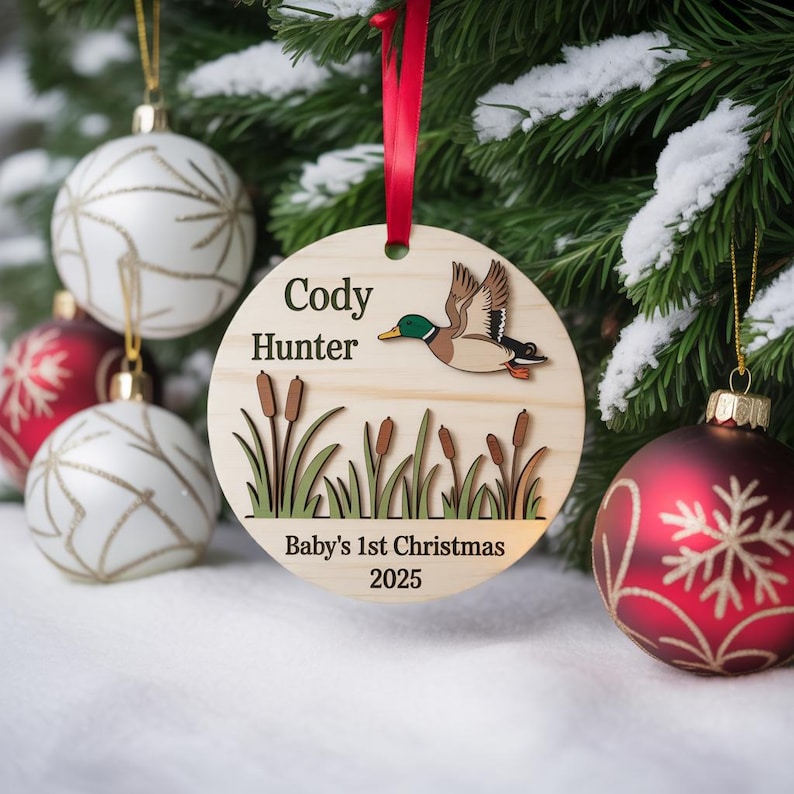 Baby's First Christmas Ornament – Personalized Mallard Duck product image 3