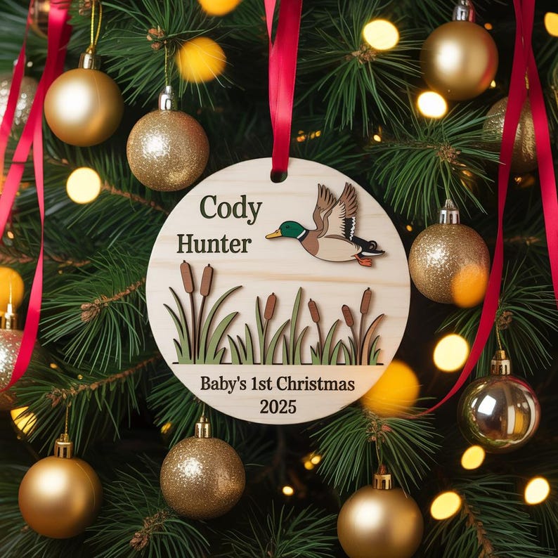 Baby's First Christmas Ornament – Personalized Mallard Duck product image 2