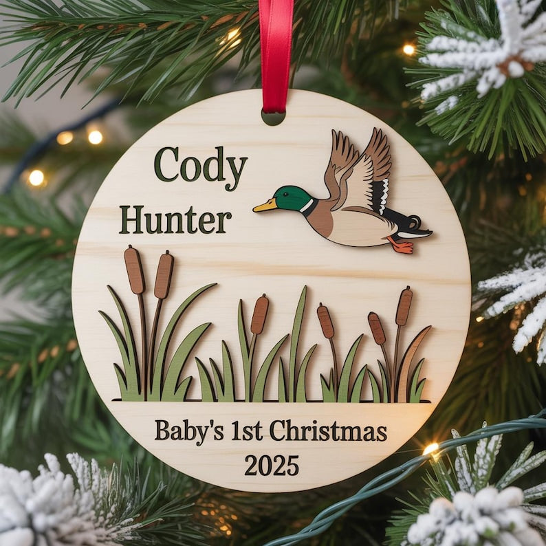 Baby's First Christmas Ornament – Personalized Mallard Duck product image 5