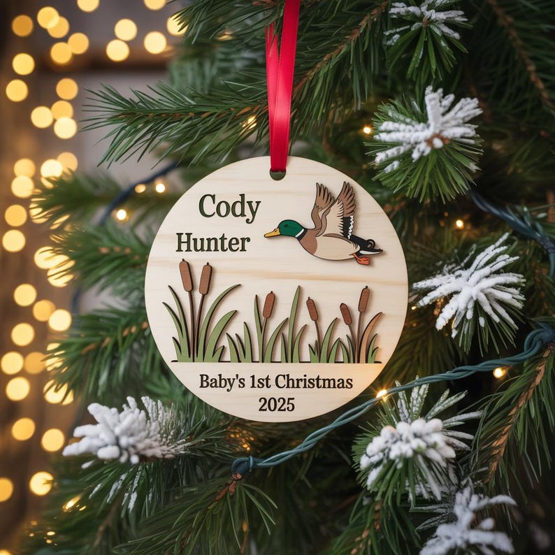 Baby's First Christmas Ornament – Personalized Mallard Duck product image 4