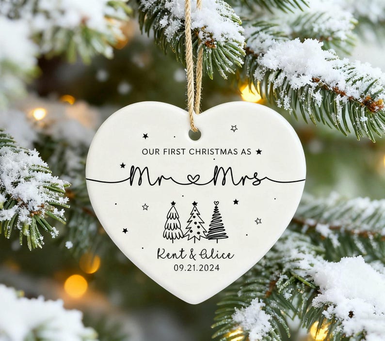 Personalized Mr & Mrs Keepsake Gift – First Christmas as Mr + Mrs Ornament personalized acrylic Christmas ornament