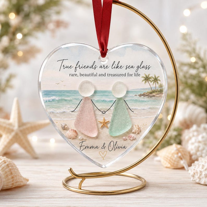 Personalized Best Friend Ornament – True Friends Are Like Sea Glass Ornament product image 2