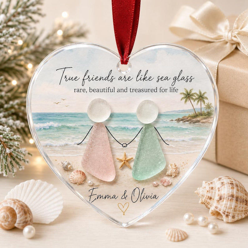 Personalized Best Friend Ornament – True Friends Are Like Sea Glass Ornament personalized acrylic Christmas ornament