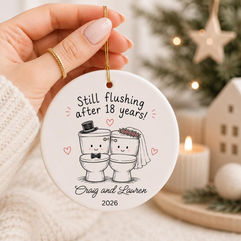 Funny 18th Anniversary Ornament | Personalized Porcelain Anniversary Gift | Husband Wife Christ product image 4