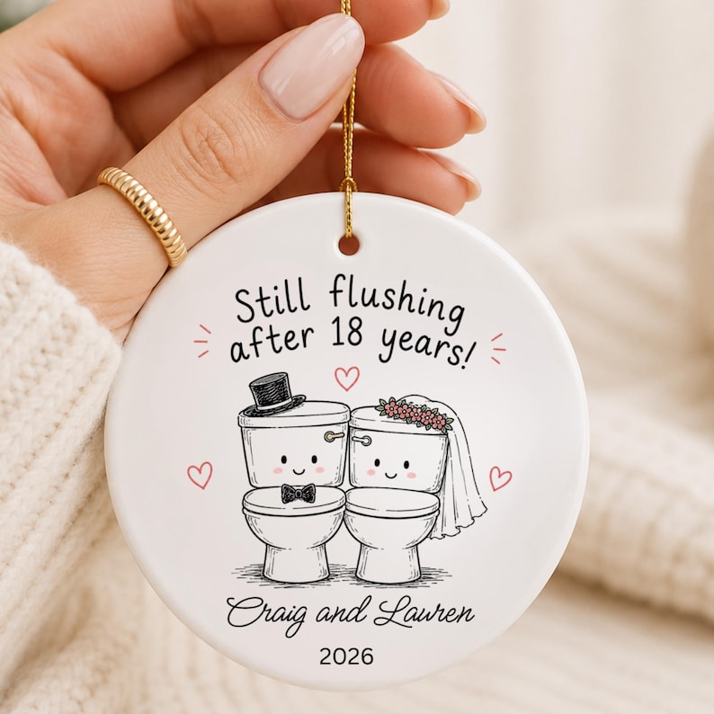 Funny 18th Anniversary Ornament | Personalized Porcelain Anniversary Gift | Husband Wife Christ personalized Christmas ornament