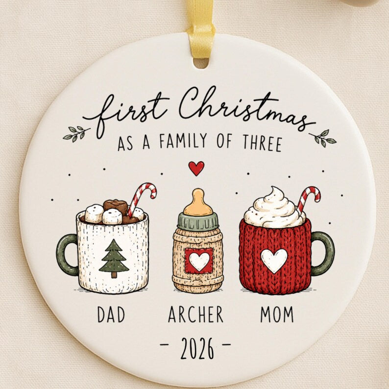 First Christmas as a Family of 3 Ornament | Personalized New Baby Christmas Ornament | Baby's F product image 7