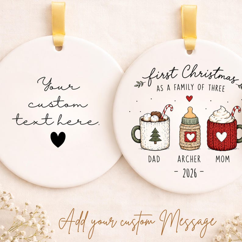 First Christmas as a Family of 3 Ornament | Personalized New Baby Christmas Ornament | Baby's F product image 2