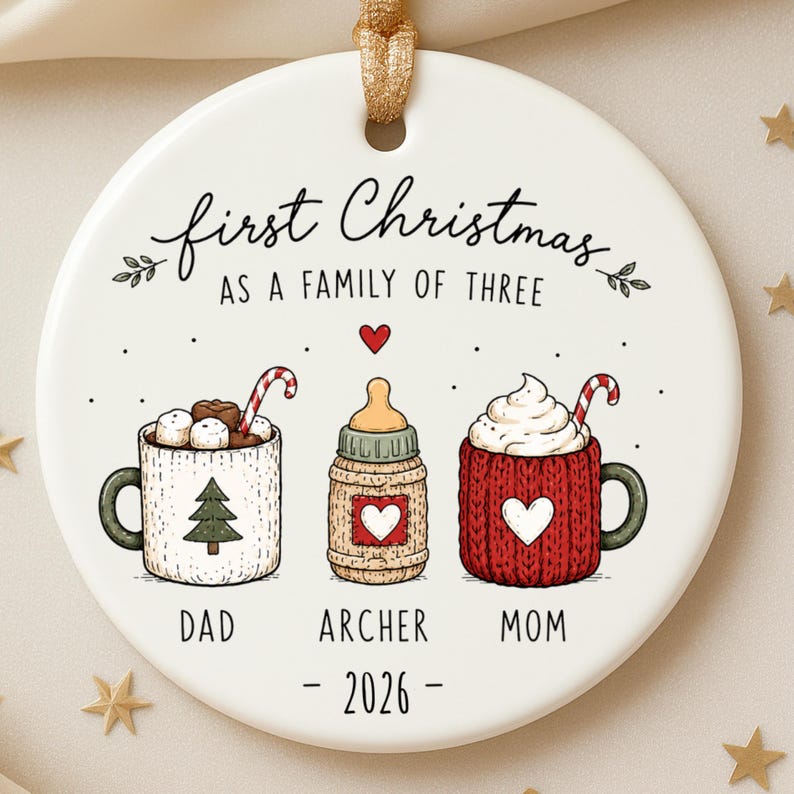First Christmas as a Family of 3 Ornament | Personalized New Baby Christmas Ornament | Baby's F product image 5