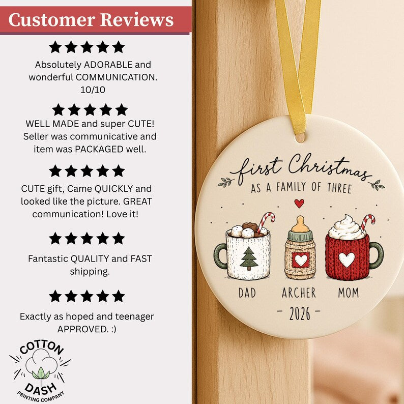 First Christmas as a Family of 3 Ornament | Personalized New Baby Christmas Ornament | Baby's F product image 12